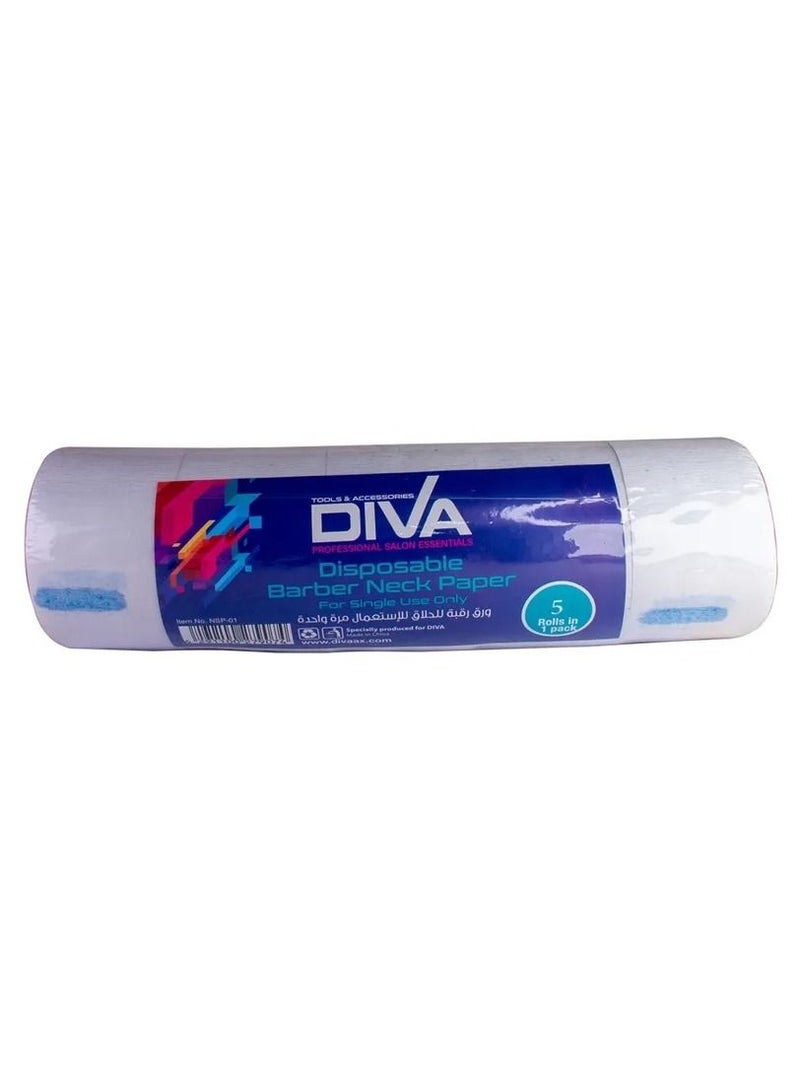 Diva Disposable Neck Paper Roll, 5-Pack – Soft, Stretchable, and Hygienic Neck Strips for Salons and Barbers