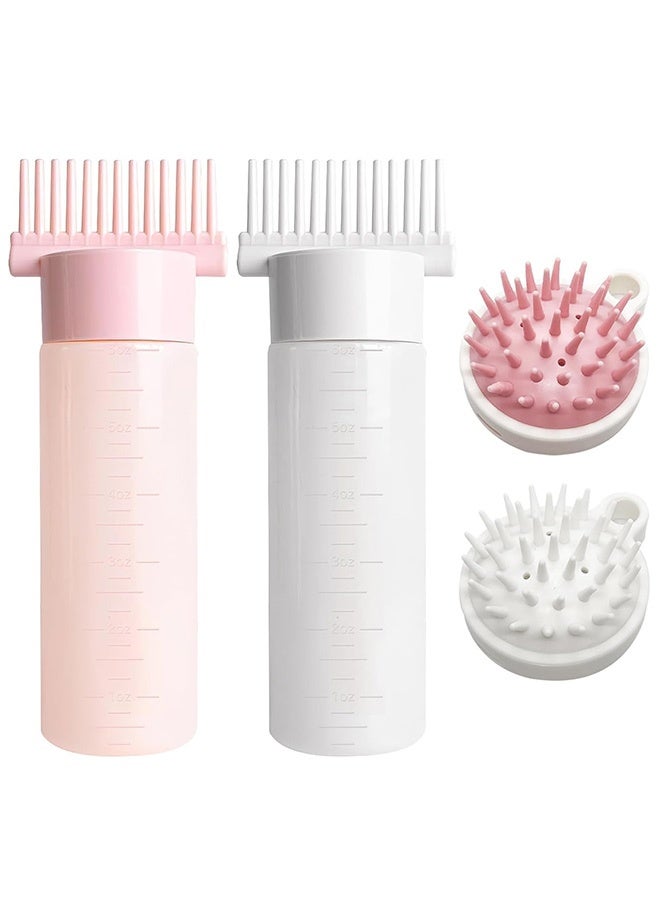 2 Pcs 180ml Hair Oil Applicator Bottles with 2 Scalp Massage Brushes, Hair Dye & Treatment Applicator with Graduated Scale, for Hair Oil, Root Touch-Up, DIY Hair Coloring - Image 1