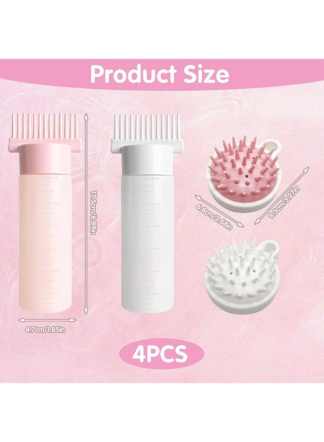 2 Pcs 180ml Hair Oil Applicator Bottles with 2 Scalp Massage Brushes, Hair Dye & Treatment Applicator with Graduated Scale, for Hair Oil, Root Touch-Up, DIY Hair Coloring - Image 2