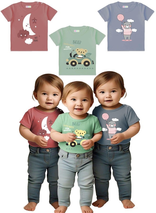 Kwitchy تيشيرتات قطنية بأكمام قصيرة وقصة عادية للأولاد والبنات من Kwitchy (تيشيرتات فقط) (18-24 شهرًا، عبوة من 3 قطع) - Image 1