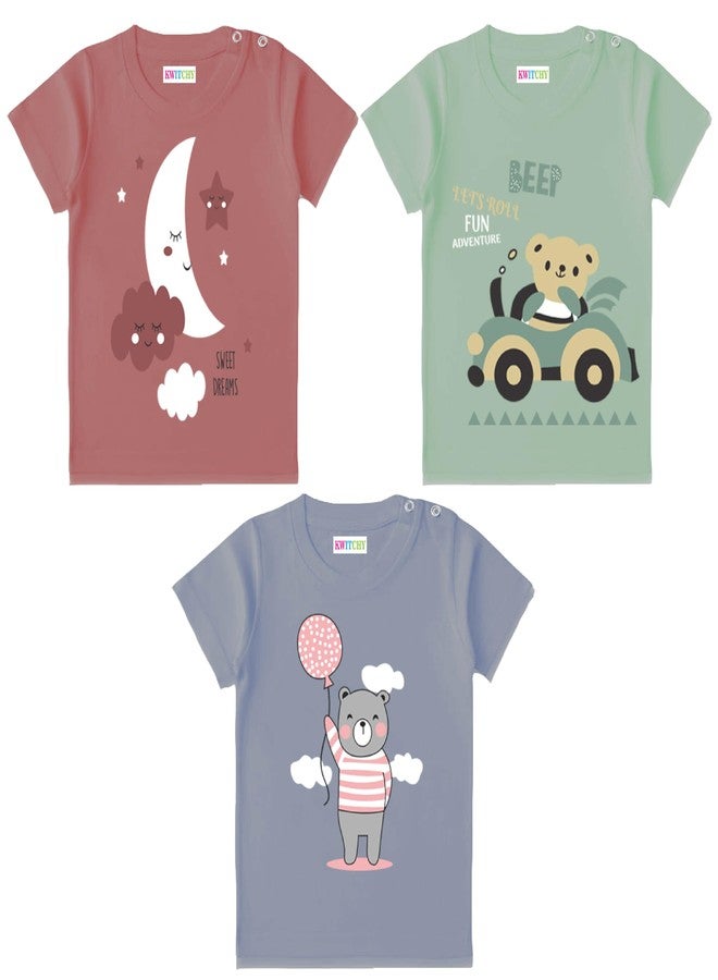 Kwitchy تيشيرتات قطنية بأكمام قصيرة وقصة عادية للأولاد والبنات من Kwitchy (تيشيرتات فقط) (18-24 شهرًا، عبوة من 3 قطع) - Image 2