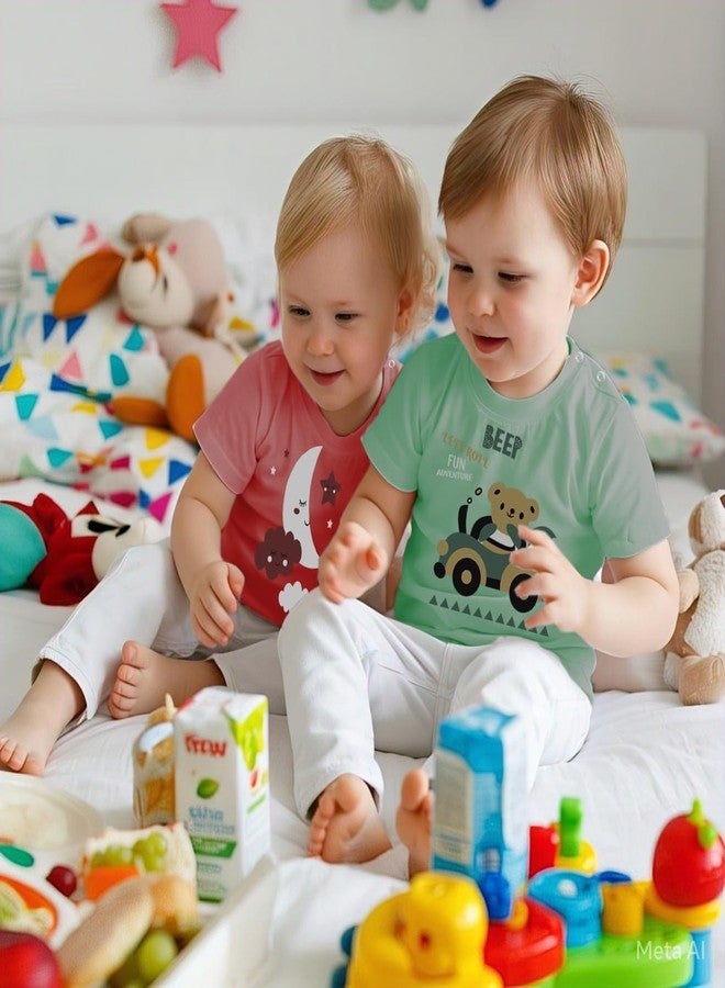 Kwitchy تيشيرتات قطنية بأكمام قصيرة وقصة عادية للأولاد والبنات من Kwitchy (تيشيرتات فقط) (18-24 شهرًا، عبوة من 3 قطع) - Image 4