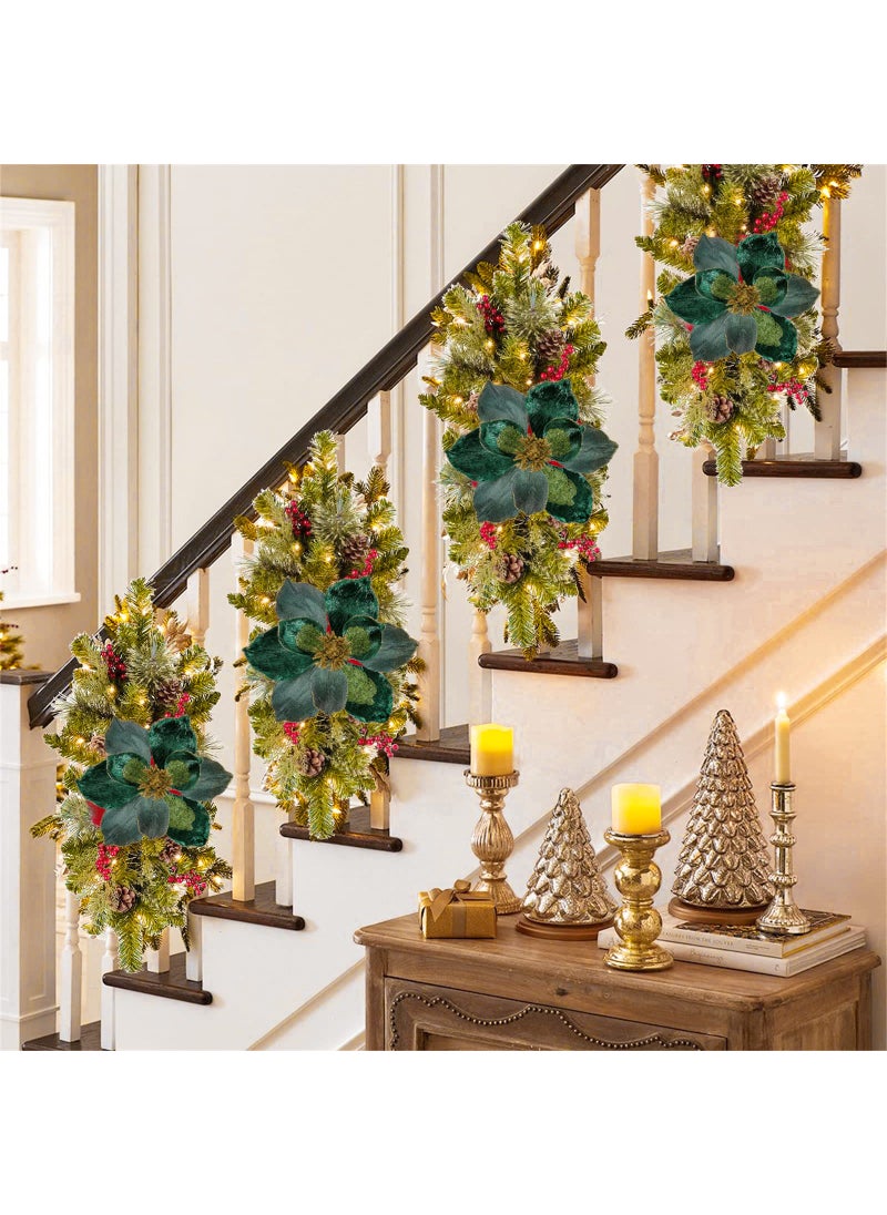 Briful Briful 10 Large Heads Christmas Glitter Magnolia Flowers Christmas Tree Ornaments Set of 3 Giant Artificial Flowers with Long Stems for Xmas Tree Holiday Decorations  Green  - Image 5