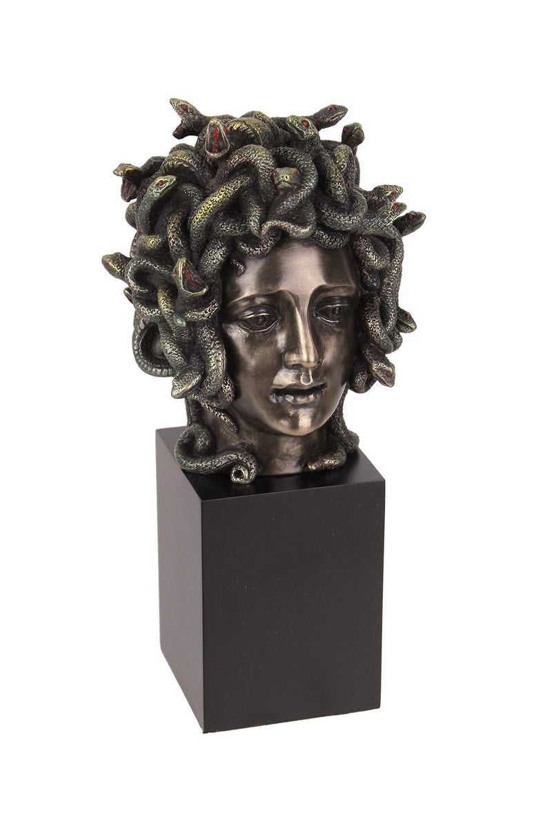 Veronese Design Cast Bronze Resin Medusa Head Figure on Plinth Bust Sculpture Painted Accent Art - Image 2
