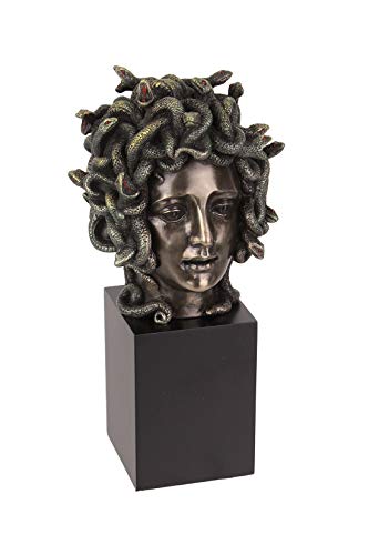 Veronese Design Cast Bronze Resin Medusa Head Figure on Plinth Bust Sculpture Painted Accent Art - Image 1