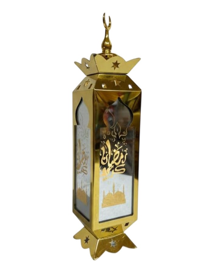 Ramadan Lantern Decorative Metal Modern Design Shiny Gold with Decorative Glass Islamic Ethnic Theme - Image 1