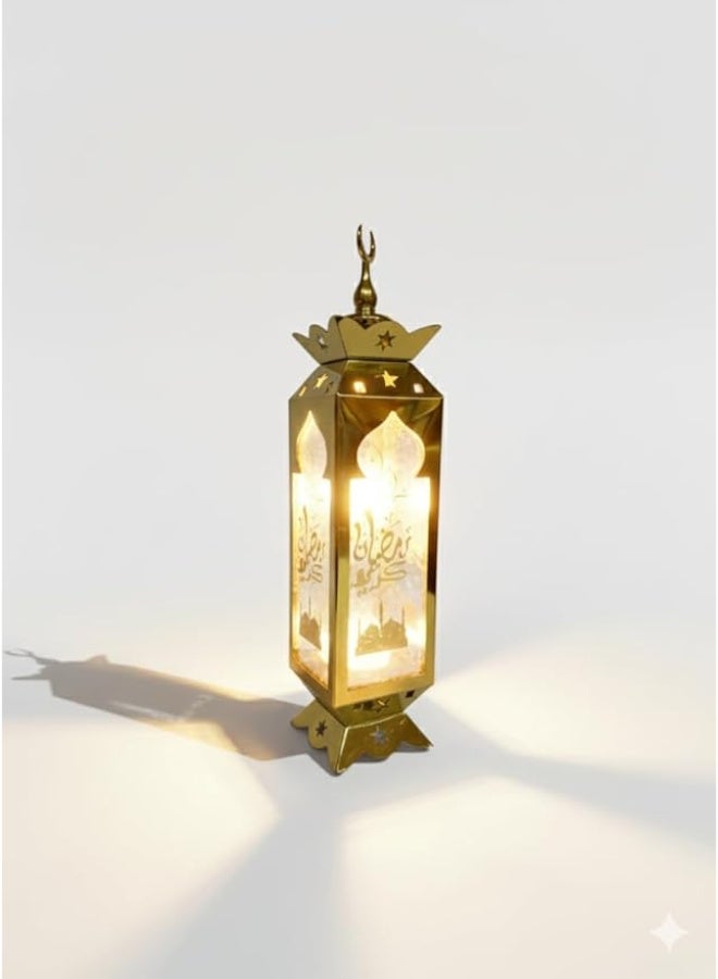 Ramadan Lantern Decorative Metal Modern Design Shiny Gold with Decorative Glass Islamic Ethnic Theme - Image 2