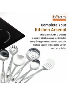 Beram Cooking Utensils Set, S-Shaped, 304 Stainless Steel Silverware, Cookware Set Includes Spatula, Skimmer, Soup Ladle, Turner, Pasta Server, Rice Scoop with Multipurpose Stand  - Image 2