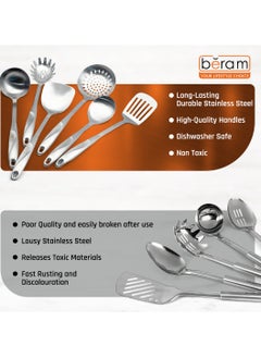 Beram Cooking Utensils Set, S-Shaped, 304 Stainless Steel Silverware, Cookware Set Includes Spatula, Skimmer, Soup Ladle, Turner, Pasta Server, Rice Scoop with Multipurpose Stand  - Image 3