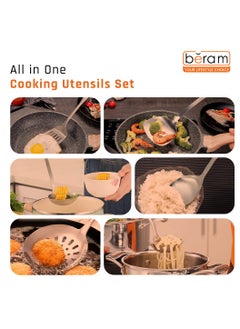 Beram Cooking Utensils Set, S-Shaped, 304 Stainless Steel Silverware, Cookware Set Includes Spatula, Skimmer, Soup Ladle, Turner, Pasta Server, Rice Scoop with Multipurpose Stand  - Image 4