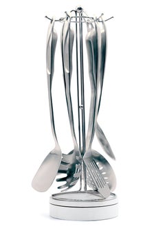 Cooking Utensils Set, S-Shaped, 304 Stainless Steel Silverware, Cookware Set Includes Spatula, Skimmer, Soup Ladle, Turner, Pasta Server, Rice Scoop with Multipurpose Stand