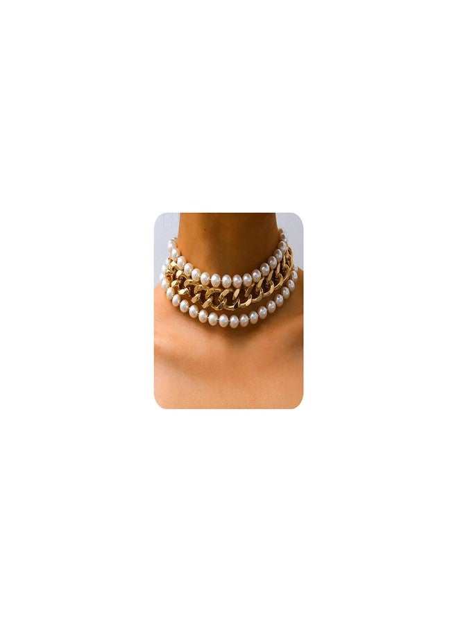 Jumwrit Punk Layered Pearl and Chain Necklaces Chunky Paperclip Choker Statement Long Charming Accessories for Women - Image 1