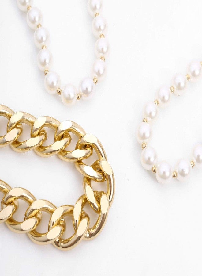 Jumwrit Punk Layered Pearl and Chain Necklaces Chunky Paperclip Choker Statement Long Charming Accessories for Women - Image 5