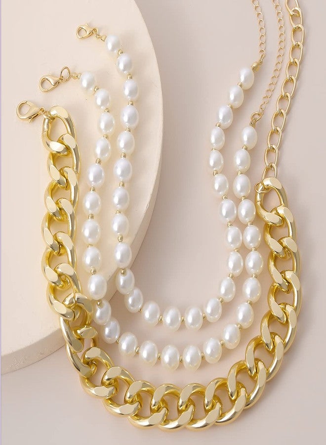 Jumwrit Punk Layered Pearl and Chain Necklaces Chunky Paperclip Choker Statement Long Charming Accessories for Women - Image 4