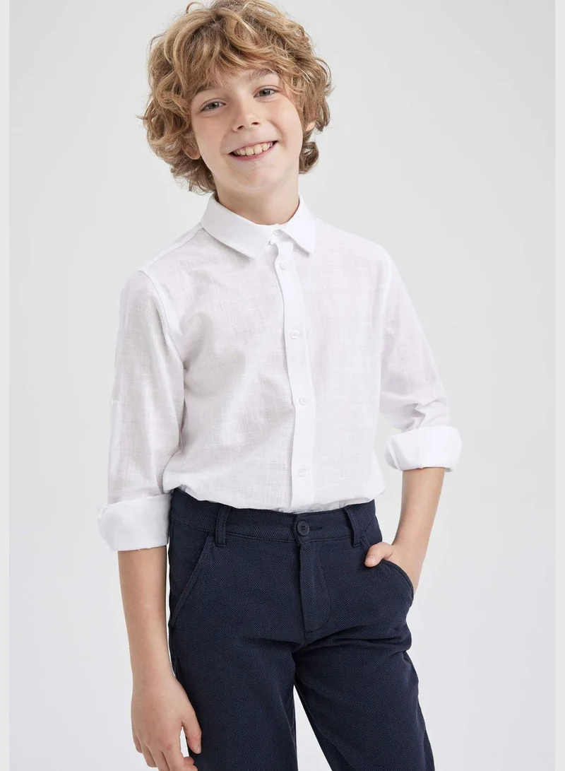 DeFacto Boy Polo Neck Woven Long Sleeve Shirt
