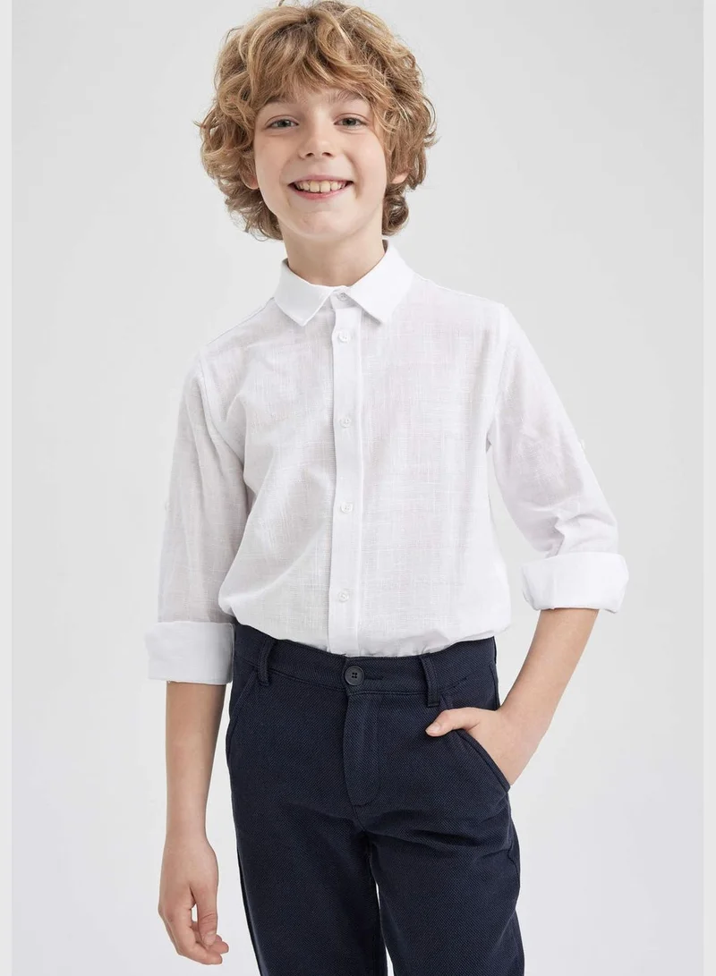 DeFacto Boy Polo Neck Woven Long Sleeve Shirt