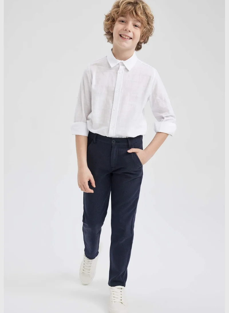 DeFacto Boy Polo Neck Woven Long Sleeve Shirt