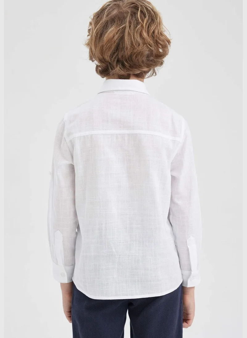 DeFacto Boy Polo Neck Woven Long Sleeve Shirt