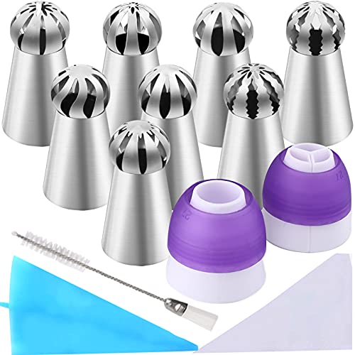 YLYL 42 Pcs Russian Piping Tips Set, 8 Nozzles Flower Frosting Icing Tips Russian Ball Piping Tips for Cake Decorating Kit, 2 Couplers 30 Pastry Baking Bags 1 Cleaning Brush, 1 Reusable Silicone Bag YLYL - Image 1