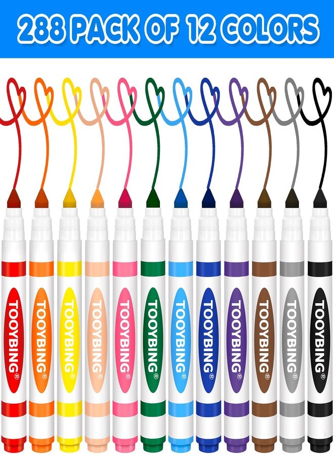 TooyBing Washable Markers Bulk (288 Count), 12 Assorted Colors, Washable Markers for Kids Classroom School, Broad Tip Durable for Back to Classroom Art School Supplies Essentials - Image 2