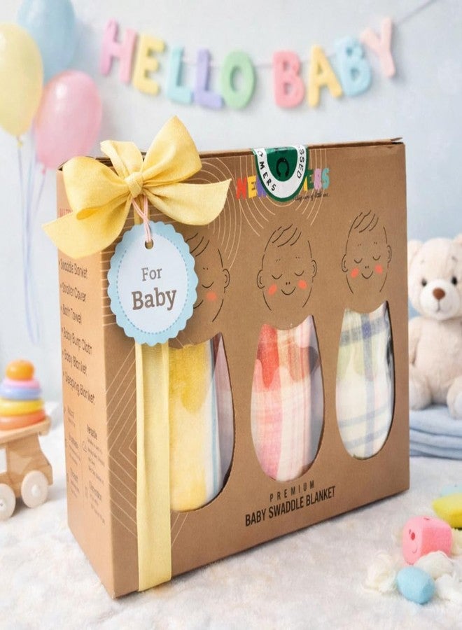 NEW COMERS® Cotton Muslin Baby Swaddle Set, Multicolor Printed Muslin Swaddle Wrap for New Born Baby, Soft Pure Cotton Sheet Baby Wrap Set, Baby Product (Swaddle_05) - Image 1