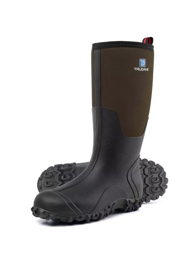 Trudave Rubber Boots for Men with Steel Shank, Waterproof Insulated Reliable Rain Boots for Outdoor Work Hunting, Warm Dry 5mm Neoprene Anti-slip All-Season Mud Boots, Size 5-14 - Image 1