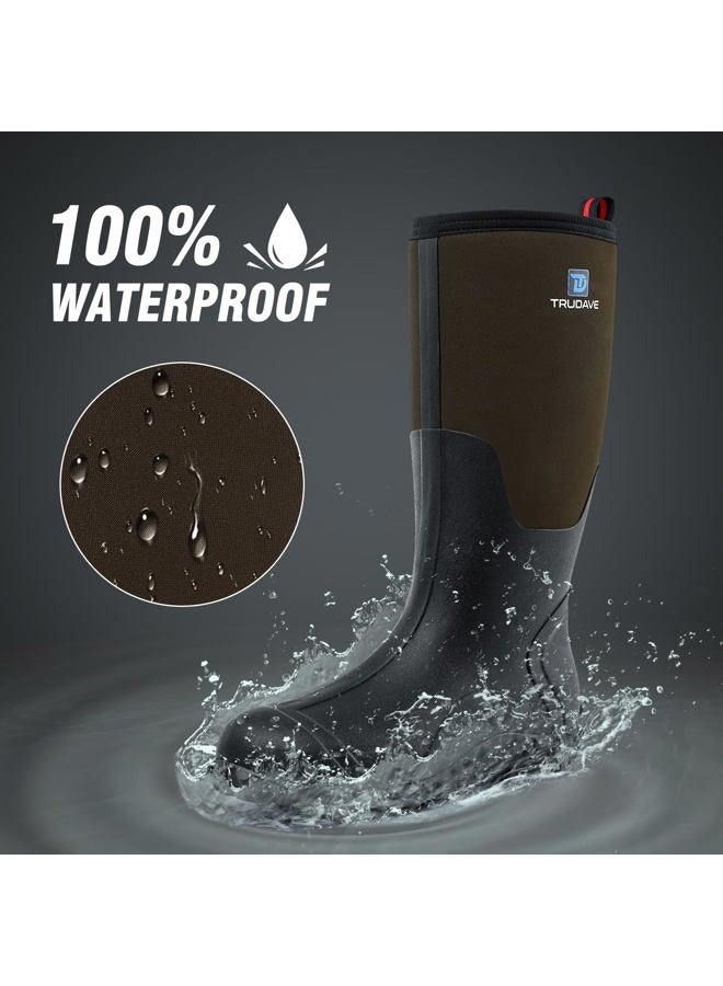 Trudave Rubber Boots for Men with Steel Shank, Waterproof Insulated Reliable Rain Boots for Outdoor Work Hunting, Warm Dry 5mm Neoprene Anti-slip All-Season Mud Boots, Size 5-14 - Image 3