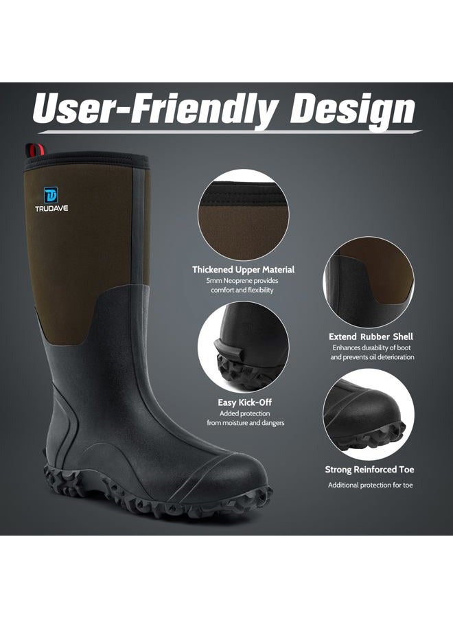 Trudave Rubber Boots for Men with Steel Shank, Waterproof Insulated Reliable Rain Boots for Outdoor Work Hunting, Warm Dry 5mm Neoprene Anti-slip All-Season Mud Boots, Size 5-14 - Image 4