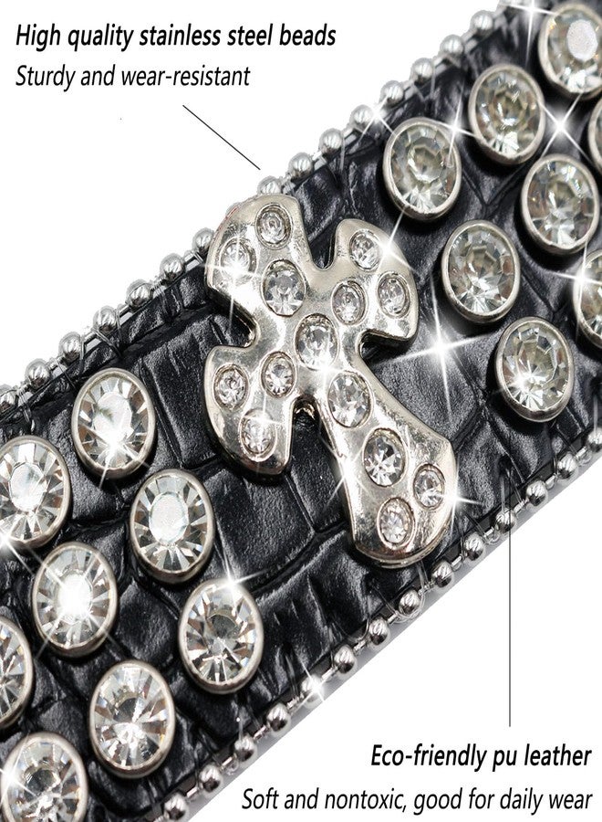 EVERBLTING Rhinestone Bracelets For Men And Women, Leather Cuff Bracelet For Women, Punk Bracelet, Cross Studded Wristband, Fashion Bracelet (Black) - Image 4
