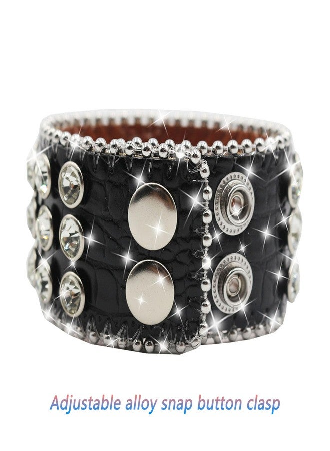 EVERBLTING Rhinestone Bracelets For Men And Women, Leather Cuff Bracelet For Women, Punk Bracelet, Cross Studded Wristband, Fashion Bracelet (Black) - Image 3