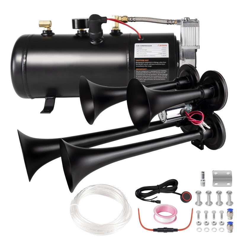 AOLIHAN 180db Air horn with 08 gallon Air Compressor Super loud train horn kit with 150 PSI Air Tank for Truck JeepPickupSUV Black truck horn kit - Image 3