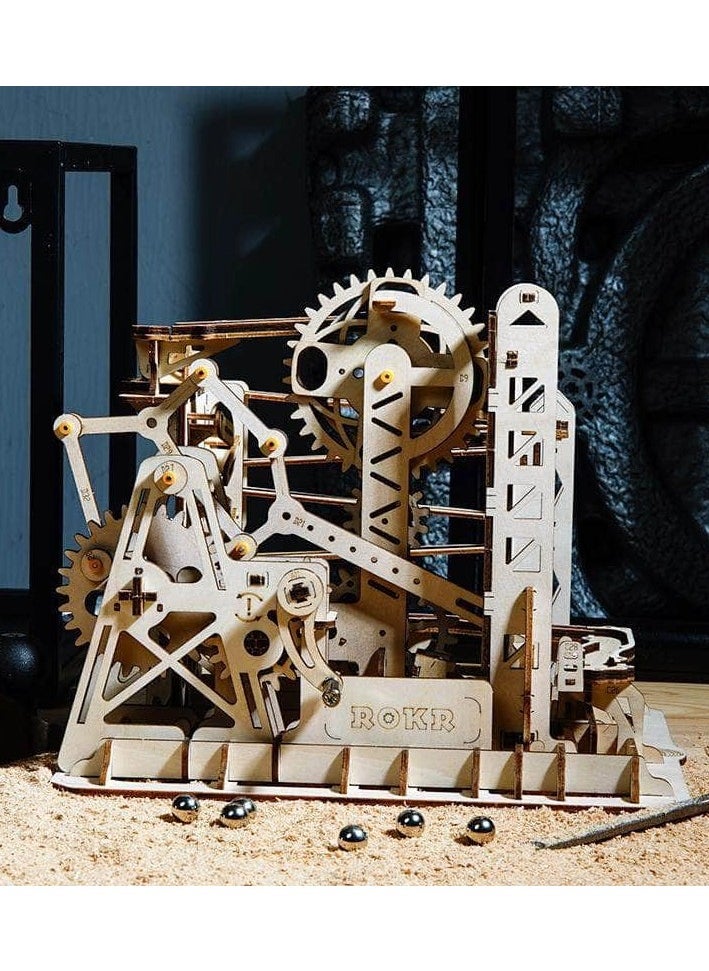 ROKR - 3D wooden puzzle game featuring a set of mechanical gears, a ball track, and a rotating elevator. - Image 1