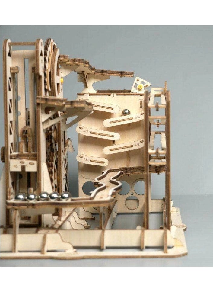 ROKR - 3D wooden puzzle game featuring a set of mechanical gears, a ball track, and a rotating elevator. - Image 1