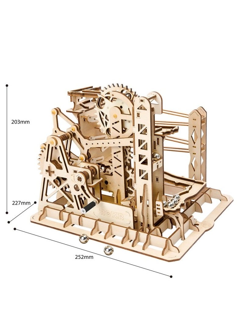 ROKR - 3D wooden puzzle game featuring a set of mechanical gears, a ball track, and a rotating elevator. - Image 1