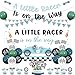 Merrystorm Race Car Baby Shower Decorations A Little Racer is On The Way Backdrop Glitter Vintage Racing Car Banner Cake and Cupcake Toppers Blue Green Checkered Flag Balloons for Boys Baby Shower Party Supplies - Image 2