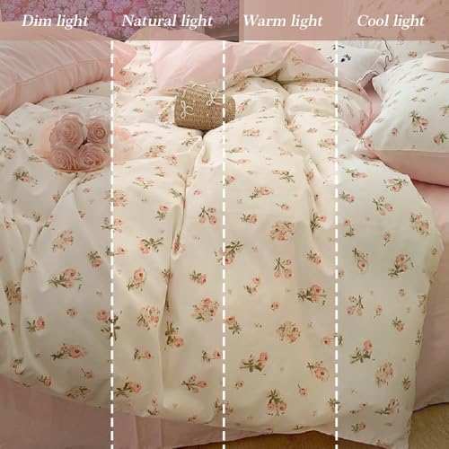 Erwinmu Floral Duvet Cover Set Queen Size,Pink Floral Flowers Bedding Duvet Cover Queen with Zipper Closure,Reversible Comforter Duvet Cover and 2 Pillowcases - Image 5