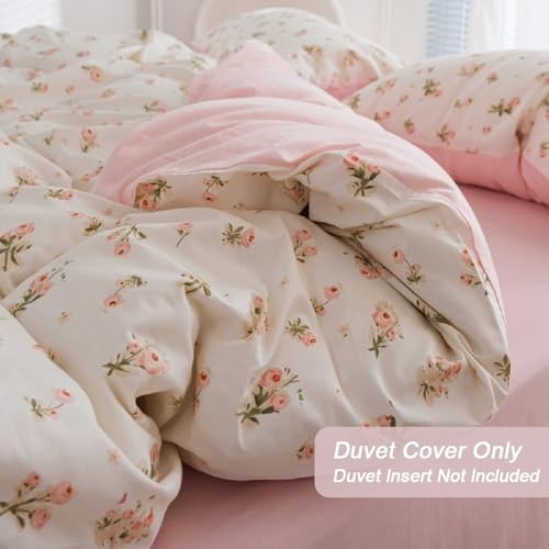 Erwinmu Floral Duvet Cover Set Queen Size,Pink Floral Flowers Bedding Duvet Cover Queen with Zipper Closure,Reversible Comforter Duvet Cover and 2 Pillowcases - Image 2