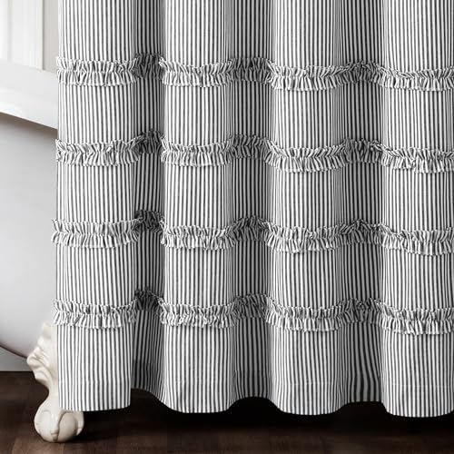 Lush Decor Vintage Stripe Yarn Dyed Cotton Shower Curtain 72 x 72 Black - Image 3