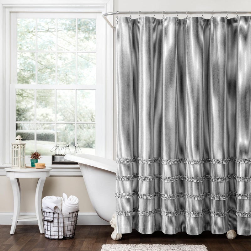 Lush Decor Vintage Stripe Yarn Dyed Cotton Shower Curtain 72 x 72 Black - Image 2