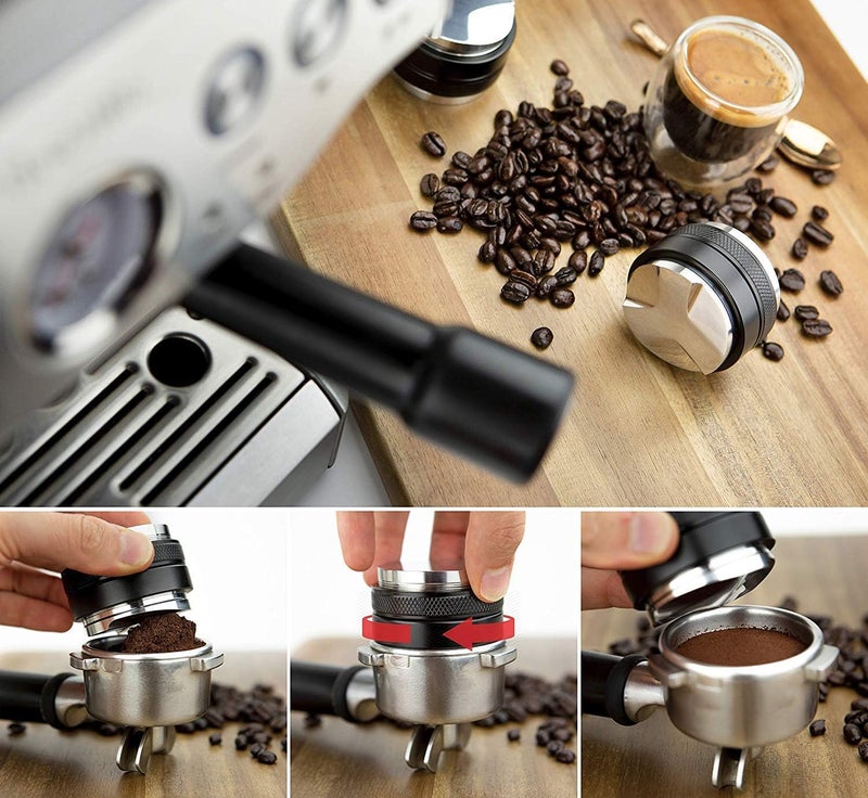 SANTOW Coffee Distributor and Palm Tamper Black, Dual Head Coffee Leveler Fits Espresso Portafilter, Adjustable Depth, Professional Espresso Hand Tampers (51mm) - Image 5