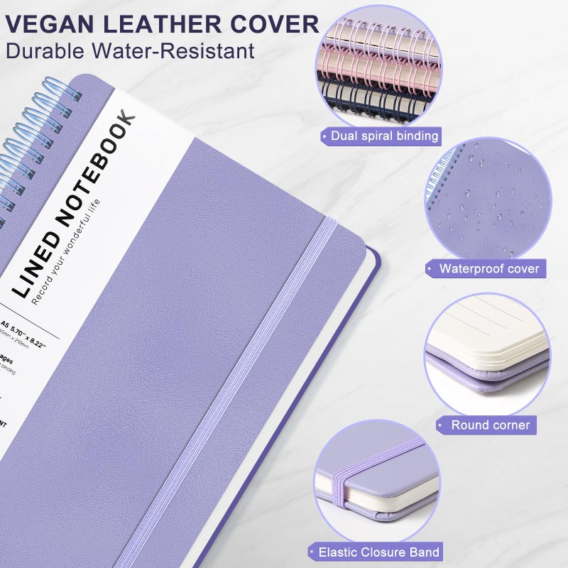 Aberlls Purple Lined Spiral Journal Notebook With 160 Pages  8?5.7In  A5 Spiral Notebook  Journaling Notebooks For Work  School  Women  Men  College Ruled Spiral Notebook  Hardcover Leather Journals - Image 4