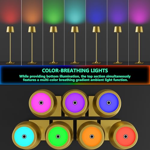Timjorman Compact Cordless Table Lamp, Rechargeable LED Night Light, Dual Light Source (RGB Top & Warm Bottom), Touch Control & Timer, Metal Lamp for Bedroom & Kids Room (Golden 1-Pack) - Image 5
