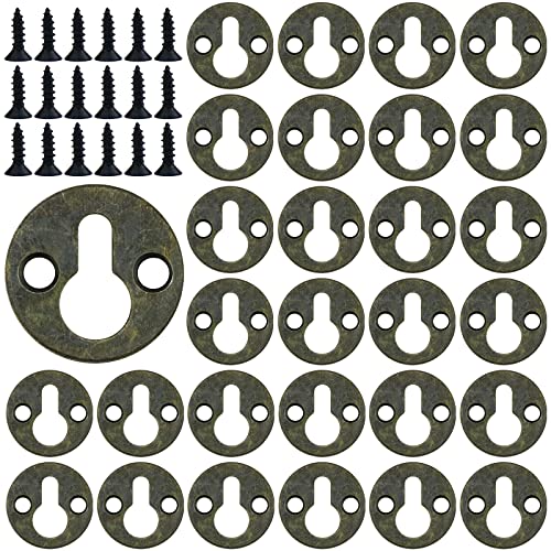 DonLeeving Luckycivia 60Pcs Metal Round Type Keyhole Shelf Brackets Hangers, Picture Frame Hanging with Screws (Bronze Tone) - Image 1
