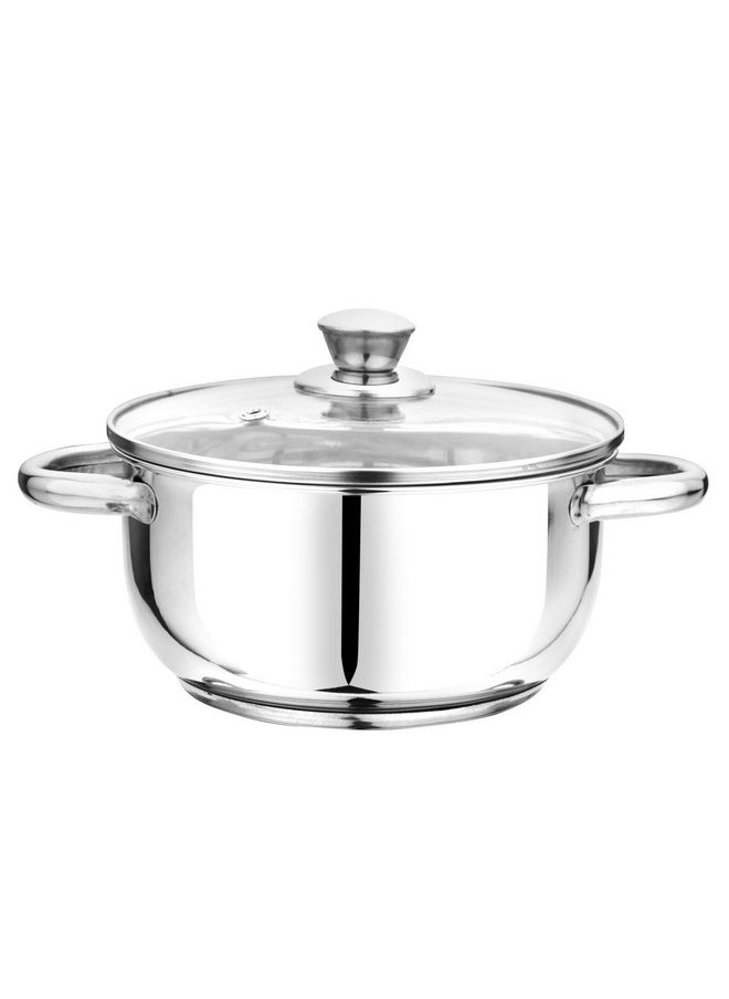 Pristine Pristine Tri Ply Sandwich Induction Base Cooking Essential Stainless Steel Casserole with Knob Glass Lid (3.18L, Silver) 