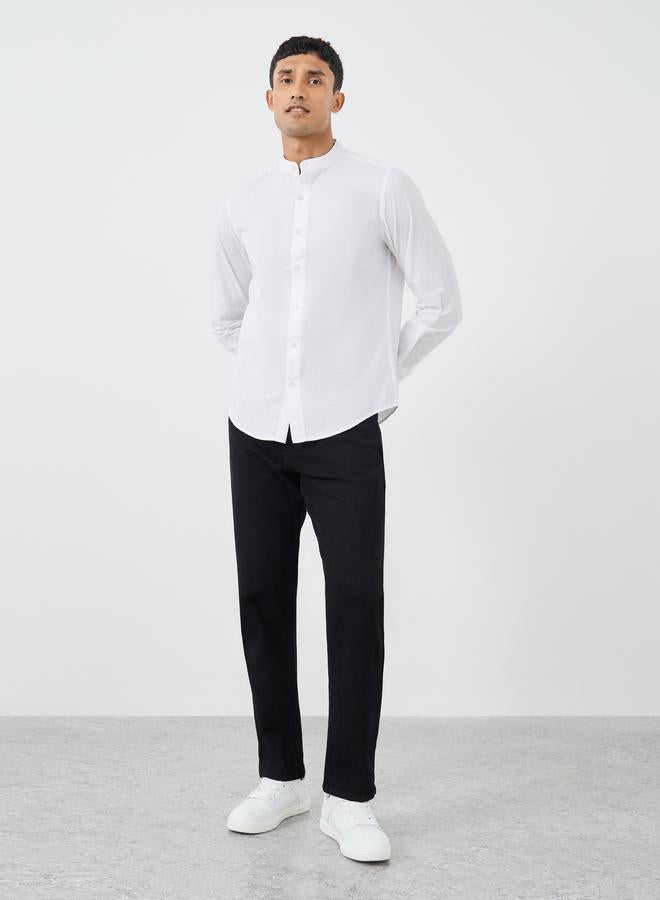 Styli Styli Solid Mandarin Collar Regular Fit Poplin Shirt  - Image 2