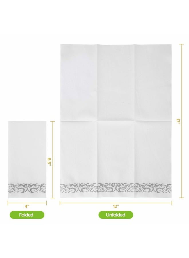 FOCUSLINE 100 Linen Feel Bathroom Napkins, Soft and Absorbent Disposable Guest Towels, Cloth-Like Paper Hand Towels Decorative Napkins for Dinners, Parties, Weddings or Events, Silver, 12" x 17" - Image 2