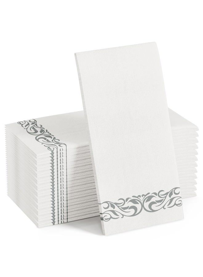 FOCUSLINE 100 Linen Feel Bathroom Napkins, Soft and Absorbent Disposable Guest Towels, Cloth-Like Paper Hand Towels Decorative Napkins for Dinners, Parties, Weddings or Events, Silver, 12" x 17" - Image 1