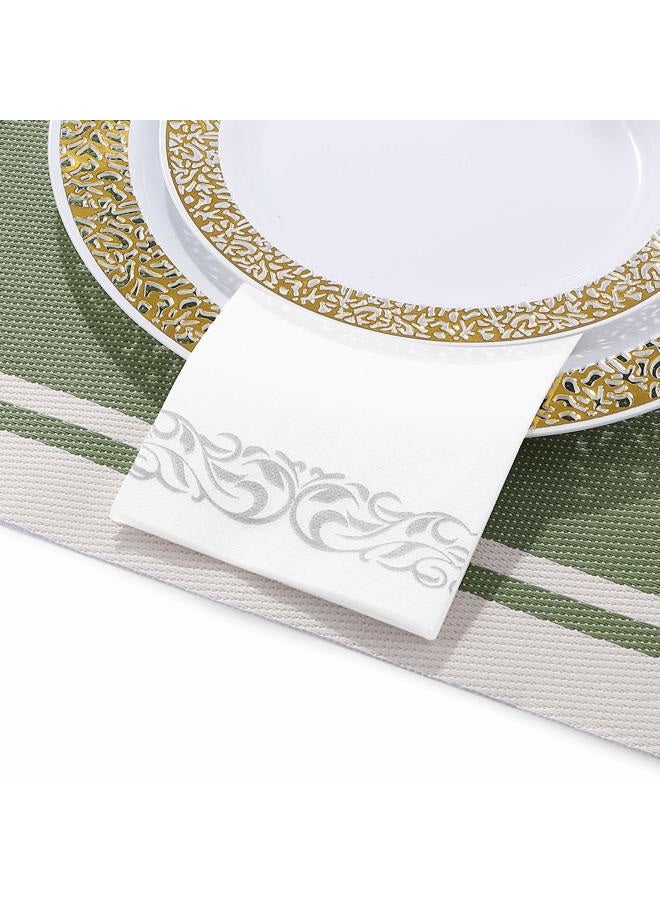 FOCUSLINE 100 Linen Feel Bathroom Napkins, Soft and Absorbent Disposable Guest Towels, Cloth-Like Paper Hand Towels Decorative Napkins for Dinners, Parties, Weddings or Events, Silver, 12" x 17" - Image 3