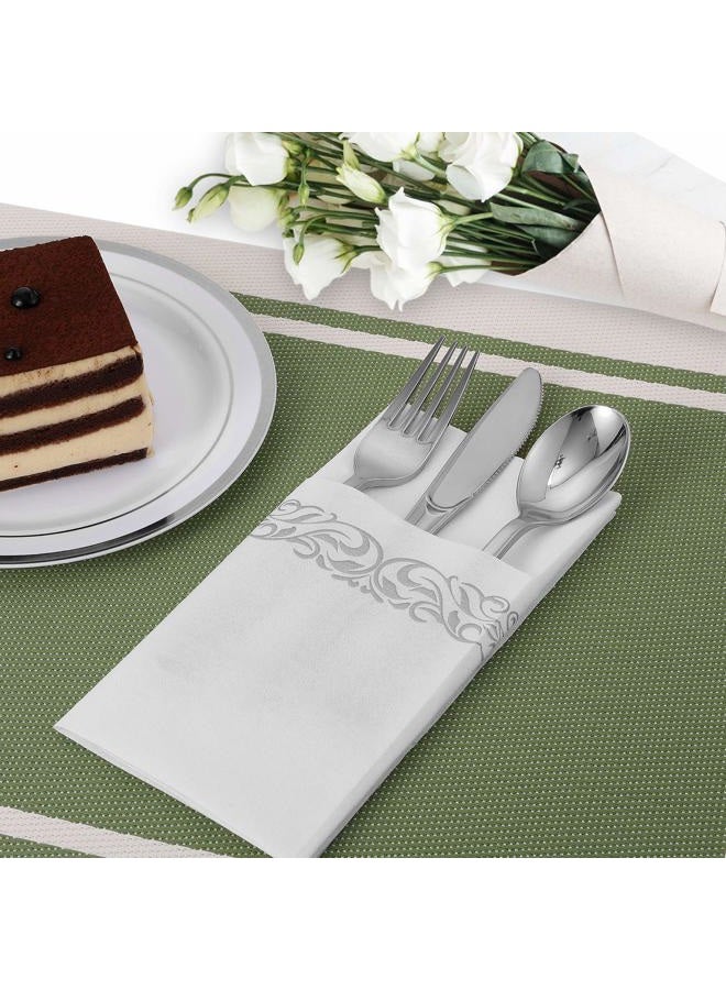 FOCUSLINE 100 Linen Feel Bathroom Napkins, Soft and Absorbent Disposable Guest Towels, Cloth-Like Paper Hand Towels Decorative Napkins for Dinners, Parties, Weddings or Events, Silver, 12" x 17" - Image 4