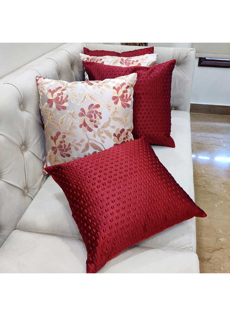 Good Vibes GOODVIBES Maroon White DamaskSelf DesignWoven Motifs Floral Zipper Square Combo Cushion Covers 16x16 inch or 40 x 40 cm Set of 5  - Image 1